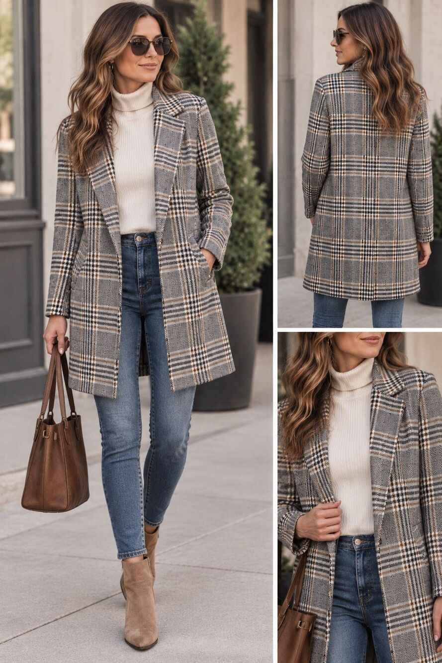 Melloday XS Oversized Plaid Coatigan | Gray Tartan Open Front Long Cardigan Jack